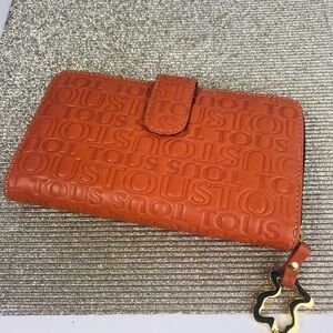 Tous : Embossed Orange Wallet Leather